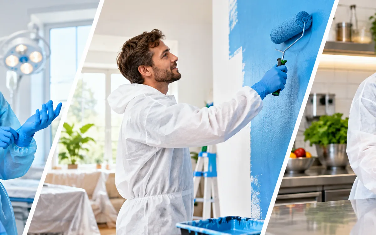 Blue Shoe Covers brand cover of PPE and protective gear in medical, painting and commercial cleaning settings.